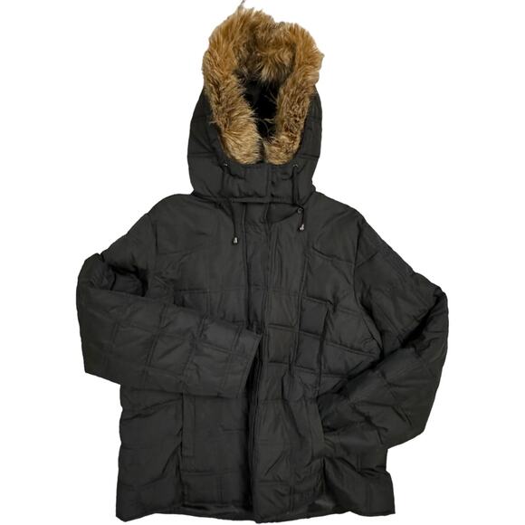 Gap Factory Black Quilted Outerwear Coat Removable Fur Hood XXL - Picture 2 of 9